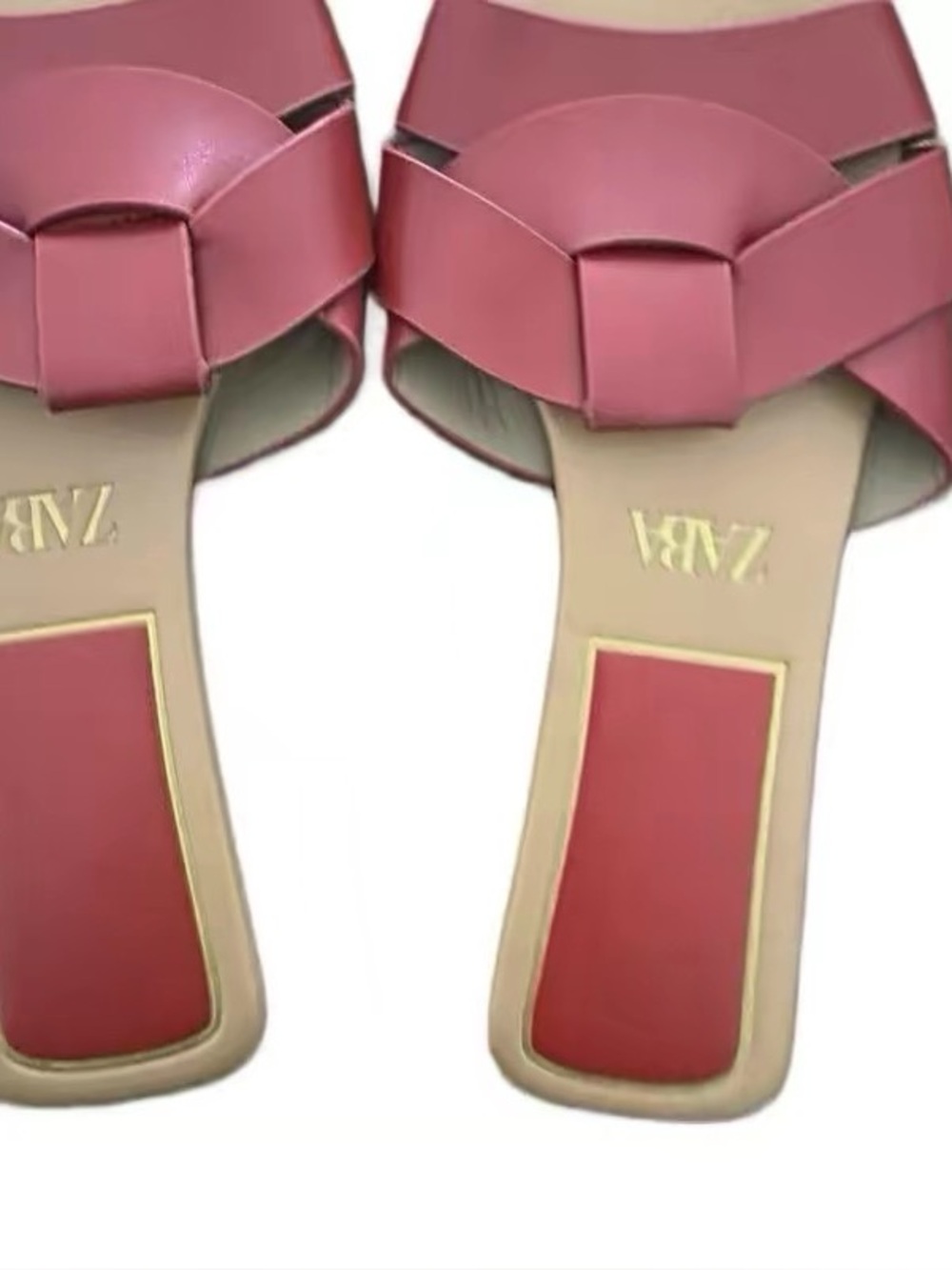 ZARA Rose Pink Woven Leather Slide Sandals